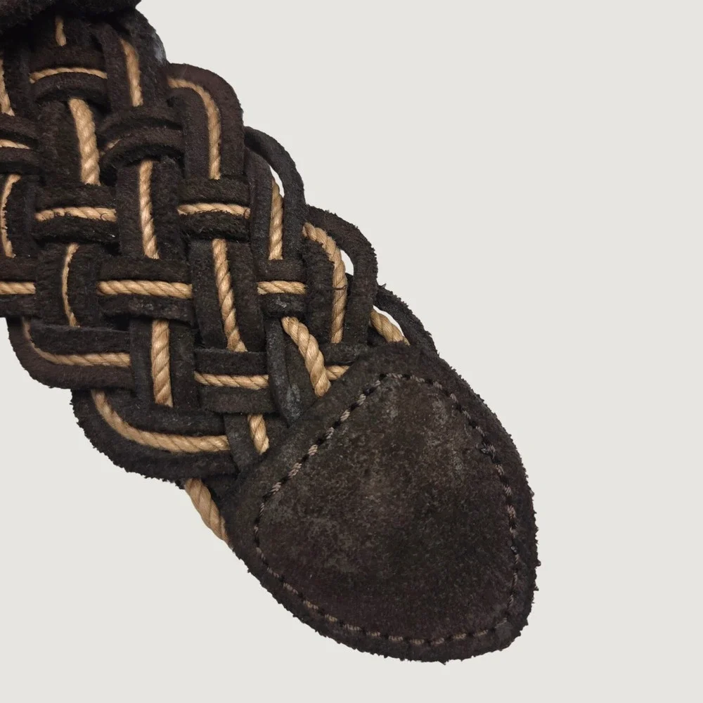 Vintage GAP Braided Suede Leather Belt XS Brown Woven Coastal Cowgirl Brass